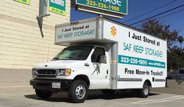 Saf Keep Storage free movein truck parked by the facility