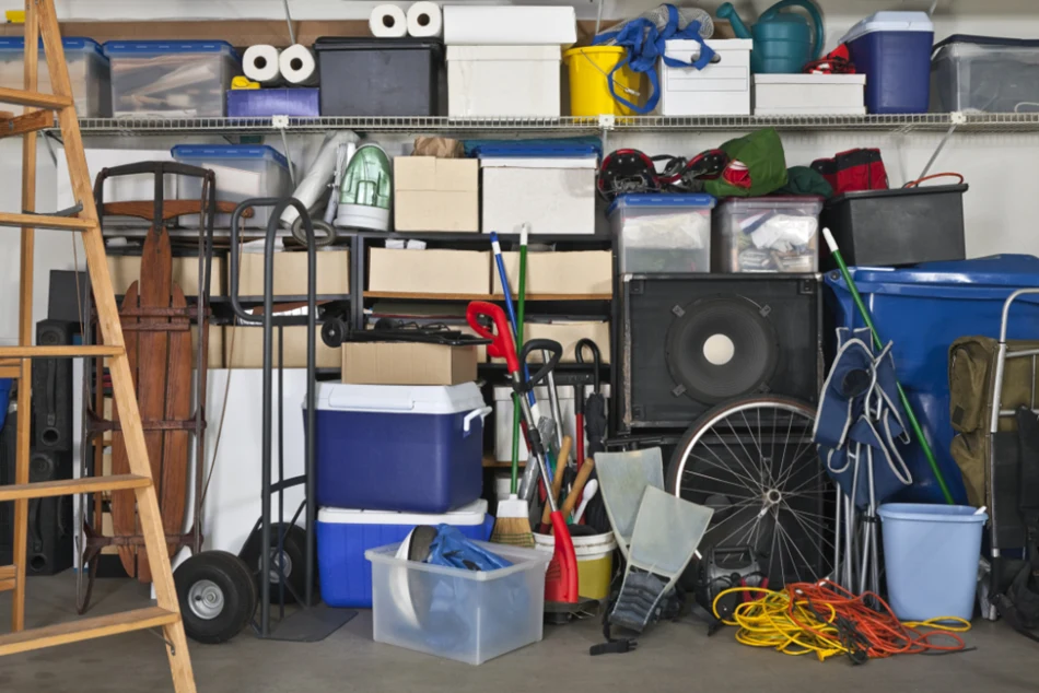 A cluttered shelf of items